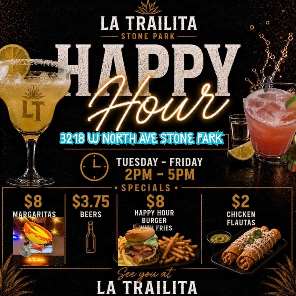 Happy Hour specials: Tuesday to Friday 2PM to 5PM. $8 margaritas, $3.75 beers, $8 happy hour burger with fries, $2 chicken flautas.
